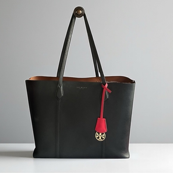 ✨ Tory Burch Black Perry Tote – Pebbled Leather Shoulder Bag, EUC ✨ - Picture 1 of 10